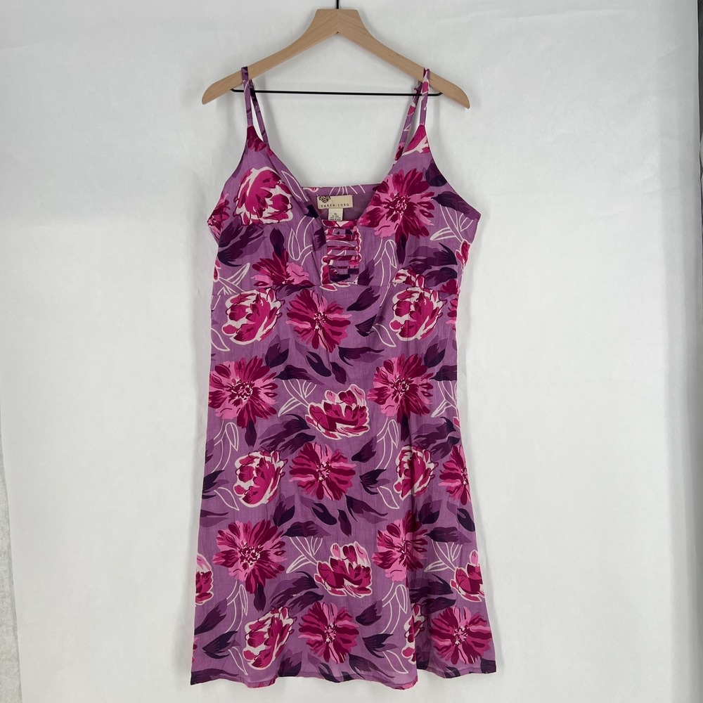 Earth Song Midi Dress Womens XL Purple Floral 100% Cotton Lined Boho Sleeveless